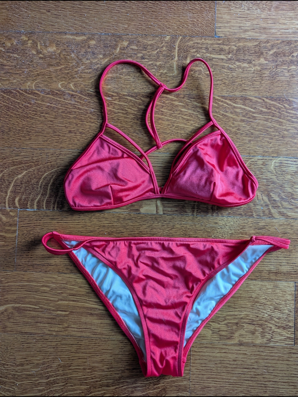 Milly Cabana 2-Piece Triangle Bikini Set Solid Red Regular Size S/M